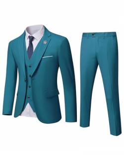 MrSure Herren 3 Stück Anzug Blazer Slim Fit Smoking mit Einem Knopf Jacke Weste Hose Krawatte Set für Party, Hochzeit und Business, Blau, XS von MrSure
