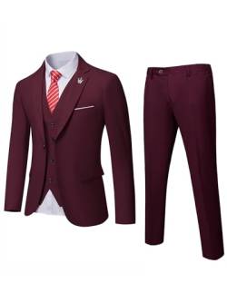 MrSure Herren 3 Stück Anzug Blazer Slim Fit Smoking mit Einem Knopf Jacke Weste Hose Krawatte Set für Party, Hochzeit und Business, Burgunderrot, L von MrSure