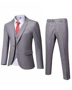 MrSure Herren 3 Stück Anzug Blazer Slim Fit Smoking mit Einem Knopf Jacke Weste Hose Krawatte Set für Party, Hochzeit und Business, Hellgrau, M von MrSure