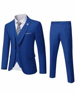 MrSure Herren 3 Stück Anzug Blazer Slim Fit Smoking mit Einem Knopf Jacke Weste Hose Krawatte Set für Party, Hochzeit und Business, Königsblau, XL von MrSure