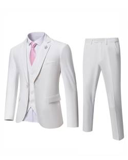 MrSure Herren 3 Stück Anzug Blazer Slim Fit Smoking mit Einem Knopf Jacke Weste Hose Krawatte Set für Party, Hochzeit und Business, Weiss/opulenter Garten, M von MrSure