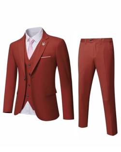 MrSure Herren 3 Stück Anzug Blazer Slim Fit Smoking mit Einem Knopf Jacke Weste Hose Krawatte Set für Party, Hochzeit und Business, Ziegelrot, XL von MrSure