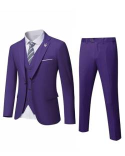 MrSure Herren 3 Stück Anzug Blazer Slim Fit Smoking mit Einem Knopf Jacke Weste Hose Krawatte Set für Party, Hochzeit und Business, deep purple, 3XL von MrSure