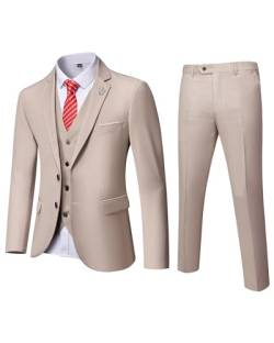 MrSure Herren 3 Stück Anzug Blazer Slim Fit Tux mit 2 Knöpfen Jacke Weste Hose & Krawatte Set für Party, Hochzeit und Business, beige, XS von MrSure