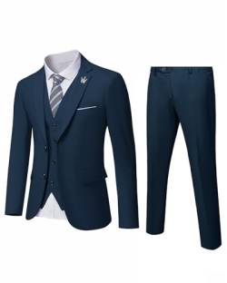 MrSure Herren 3 Stück Anzug Blazer Slim Fit Tux mit 2 Knöpfen Jacke Weste Hose & Krawatte Set für Party, Hochzeit und Business, dunkelblau, M von MrSure