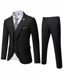 MrSure Herren 3 Stück Anzug Blazer Slim Fit Tux mit 2 Knöpfen Jacke Weste Hose & Krawatte Set für Party, Hochzeit und Business, schwarz, M von MrSure