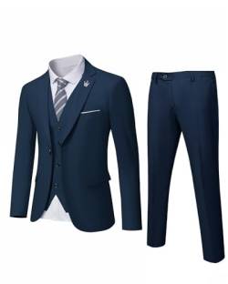 MrSure Herren 3 Stück Anzug Blazer Slim Fit Tux mit Einem Knopf Jacke Weste Hosen & Krawatte Set für Party, Hochzeit und Business, dunkelblau, S von MrSure