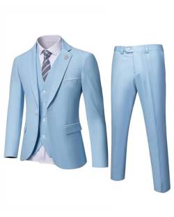 MrSure Herren 3 Stück Anzug Blazer Slim Fit Tux mit Einem Knopf Jacke Weste Hosen & Krawatte Set für Party, Hochzeit und Business, sky, XX-Large von MrSure