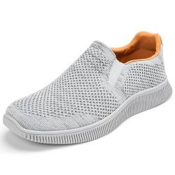 MrToNo Herren Schuhe Slip On Sneakers Freizeitschuhe Atmungsaktive Bequeme Mesh Sportschuhe Leichte Turnschuhe Casual Loafer Laufschuhe rutschfeste Walkingschuhe Joggingschuhe-Hellgrau-45 von MrToNo