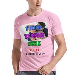 Benutzerdefinierte T-Shirts, personalisierbar, fügen Sie Ihren Fototext hinzu, ultraweich für Männer und Frauen, Vorder- und Rückendruck, schwere Baumwolle, kurzärmeliges T-Shirt, hellrosa, One size von Mraxovid