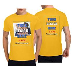 Personalisierte T-Shirts, T-Shirt Mit Eigenem Foto Text Logo Name Selbst Gestalten, Männer und Frauen, Vorder- und Rückendruck, schwere Baumwolle T-Shirt, Gold von Mraxovid