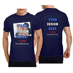 Personalisierte T-Shirts, T-Shirt Mit Eigenem Foto Text Logo Name Selbst Gestalten, Männer und Frauen, Vorder- und Rückendruck, schwere Baumwolle T-Shirt, Navy von Mraxovid