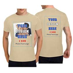 Personalisierte T-Shirts, T-Shirt Mit Eigenem Foto Text Logo Name Selbst Gestalten, Männer und Frauen, Vorder- und Rückendruck, schwere Baumwolle T-Shirt, Sand von Mraxovid