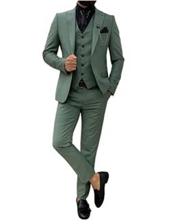 Mrjitor Herren Formaler dreiteiliger Smoking-Anzug mit Spitzenrevers für die Hochzeit,Freizeitjacke,Weste und Hose von Mrjitor