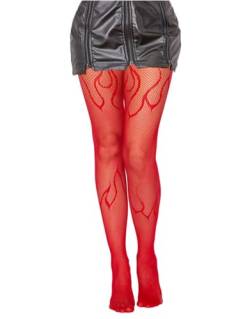 Mrotrida Damen-Netzstrumpfhose, flammenförmig, sexy, elastisch, Feuerflammen, Rot/Ausflug, einfarbig (Getaway Solids), Einheitsgr��e von Mrotrida