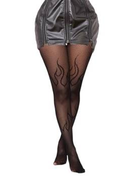 Mrotrida Damen-Netzstrumpfhose, flammenförmig, sexy, elastisch, Feuerflammen, Schwarz, Einheitsgr��e von Mrotrida