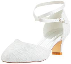 Mrs White Braut-Schuhe 00967A, für Damen, zum Schnüren, geschlossene Zehen, breiter Absatz, Satin, Pumps, Hochzeitsschuhe, Elfenbein - elfenbeinfarben - Größe: 37.5 von Mrs White