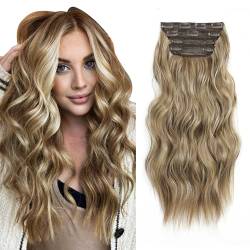 Ash Blonde Hair Extensions Clip in Long Natural Curly Clip in Hair 4pcs Full Head Thick Hair Synthetic Hairpieces for Women von Ms Taj