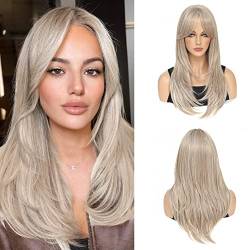 Ash Blonde Wig with Fringe Synthetic Mixed Blonde Wigs for Women Long Slight Curly Layered Wig for Daily and Party Wear von Ms Taj