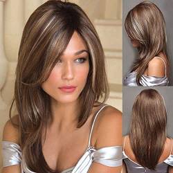 Brown Wigs for Women Synthetic Long Slight Curly Layered Wig with Fringe Ombre Color in Dark Root Wigs for Daily and Party Wear von Ms Taj