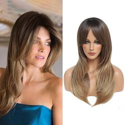 Brown Wigs for Women Synthetic Wig with Fringe Long Slight Curly Layered Wig for Daily and Party Wear von Ms Taj