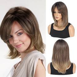 Brown Wigs for Women Synthetic Wig with Fringe Short Slight Curly Layered Wig for Daily and Party Wear von Ms Taj