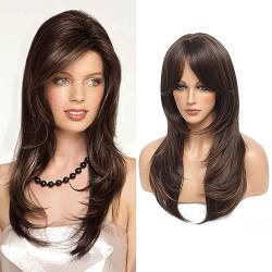 Dark Brown Wigs for Women Synthetic Long Slight Curly Wig with Fringe Wigs for Daily Use von Ms Taj