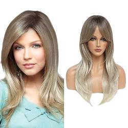 Long Blonde Wig with Fringe Synthetic Wigs for Women Slight Curly Layered Wig for Daily Use von Ms Taj