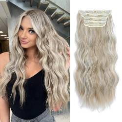 Ms Taj Clip in Extensions 4PCS 50cm,Haarverlängerung Natürliches lockige Voller Kopf Blonde Hair Extension Sandy Blonde dicke Haar Synthetisches Haarteile für Frauen von Ms Taj