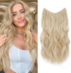 Ms Taj Invisible Secret Wire Extensions 50cm,Blonde Lange Haarverlängerungen mit Einstellbarer Größe Clips Synthetische,ein Stück lockiges Haarteile für Frauen von Ms Taj