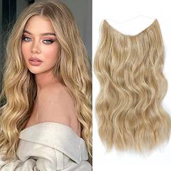 Ms Taj Invisible Secret Wire Extensions 50cm,Blonde Lange Haarverlängerungen mit Einstellbarer Größe Clips Synthetische lockige Haarteile für Frauen von Ms Taj