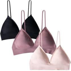 MsAnya Bralette für Damen, Spaghetti-Träger, dreieckig, V-Ausschnitt, A-B, Cups, BH, gepolstert, bügelfreier Schlupfverschluss, 3er-Pack, Medium von MsAnya