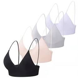 MsAnya Bralette für Damen und Mädchen, Triangel-V-Ausschnitt, BH, A-B, Körbchen, Trainings-BH, gepolsterter bügelfreier Zugverschluss, 4er-Pack, Large von MsAnya