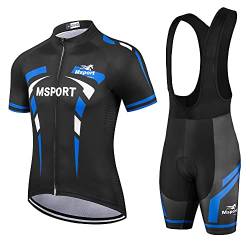 Fahrradbekleidung Komplettset Fahrradtrikot + Latzhose, Schwarz XXXL von Msport