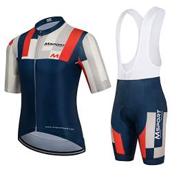 Msport Radtrikot Set Herren Kurzarm mit Sitzpolster Schnell Trocknend Atmungsaktiv Fahrradbekleidung Fahrradtrikot+Trägerhose/Radlerhose für Radfahren MTB Rennrad - M von Msport