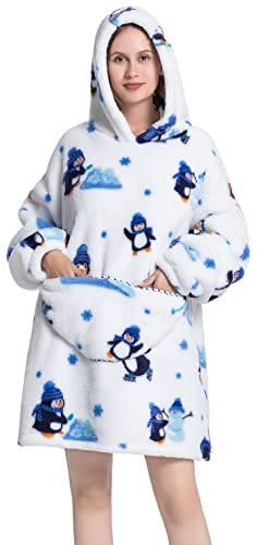 Msrlassn Übergroße Hoodie Decke Kapuzenpullover tragbare Decken Sweatshirt für Herren Damen mit riesiger Tasche Super Weich Warme Bequeme (Pinguin) von Msrlassn