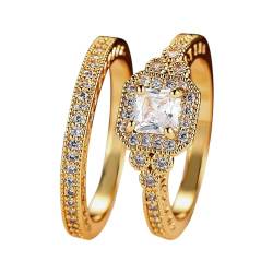Ringe für Frauen, kreative Kombination Zirkonia, zwei in einem, Hochzeits Verlobungsring-Sets Damen Ringe Silber Mit Steinen (K, H) von MuSheng