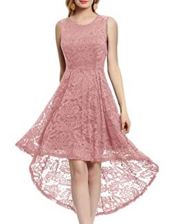 MuaDress 6006 Elegante Abendkleider Cocktailkleider Damenkleider Brautjungfernkleider aus Spitzen Knielange Rockabilly Ballkleid Rund Ausschnitt Blush M von MuaDress