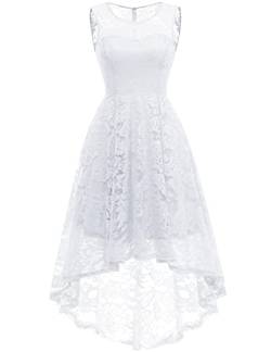 MuaDress 6006 Elegante Abendkleider Cocktailkleider Damenkleider Brautjungfernkleider aus Spitzen Knielange Rockabilly Ballkleid Rund Ausschnitt Weiß XL von MuaDress