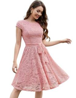 MuaDress 6008 Cocktailkleid Knielang Cape Ärmel Spitzen Brautjungfernkleid Floral Elegant Blush L von MuaDress