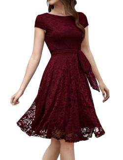 MuaDress 6008 Cocktailkleid Knielang Cape Ärmel Spitzen Brautjungfernkleid Floral Elegant Burgundy L von MuaDress