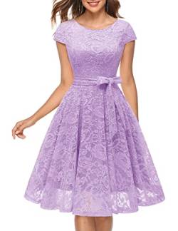 MuaDress 6008 Cocktailkleid Knielang Cape Ärmel Spitzen Brautjungfernkleid Floral Elegant Lavender XXL von MuaDress