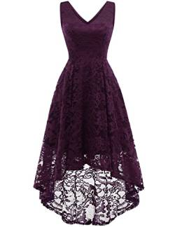 MuaDress 6666 Damen Cocktailkleid Spitzenkleid Brautjungferkleid V-Ausschnitt Festliche Abendkleider Elegant Vokuhila Hochzeit Ohne Arm Kleid Grape M von MuaDress