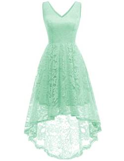 MuaDress 6666 Damen Cocktailkleid Spitzenkleid Brautjungferkleid V-Ausschnitt Festliche Abendkleider Elegant Vokuhila Hochzeit Ohne Arm Kleid Mintgrün L von MuaDress