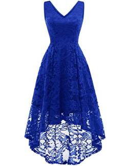 MuaDress 6666 Damen Cocktailkleid Spitzenkleid Brautjungferkleid V-Ausschnitt Festliche Abendkleider Elegant Vokuhila Hochzeit Ohne Arm Kleid Royalblau M von MuaDress