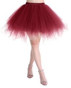 MuaDress Tüllrock Petticoat Kurz Tutu Minirock Retro Unterrock Ballet Tanzkleid Burgundy M von MuaDress