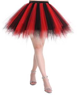 MuaDress Tüllrock Petticoat Kurz Tutu Minirock Retro Unterrock Ballet Tanzkleid Schwarz Rot L von MuaDress