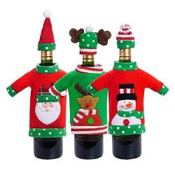 Mucee 3 Stück Weinflaschenabdeckung, Weihnachtsmann, Rentier, Schneemann, Kleidung mit Hut für Feiertage, Weihnachten, Party-Dekorationen, mehrfarbig, Einheitsgröße von Mucee