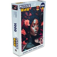 MuchoWow Puzzle Blumen - Frau - Porträt - Illustration, 1000 Puzzleteile, Foto-Puzzle, Bilderrätsel, Puzzlespiele, Klassisch von MuchoWow