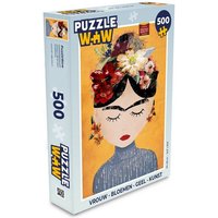 MuchoWow Puzzle Frau - Blumen - Gelb - Kunst, 500 Puzzleteile, Foto-Puzzle, Bilderrätsel, Puzzlespiele, Spielzeug von MuchoWow